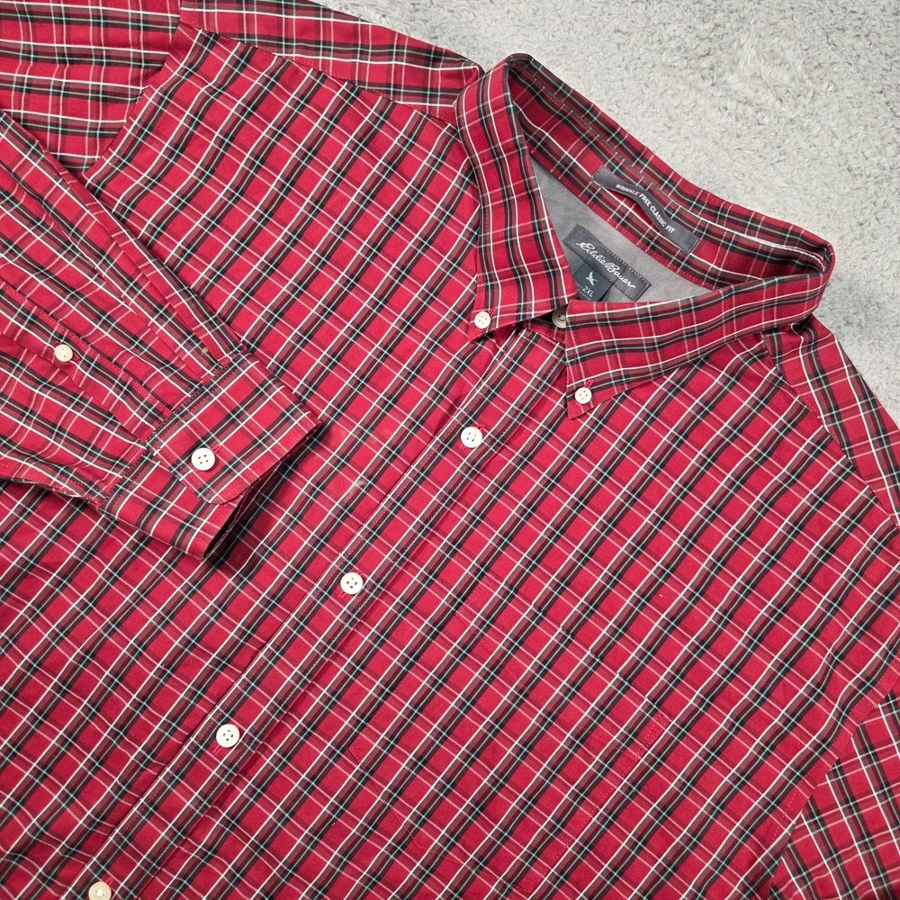 Eddie Bauer Shirt Mens 2XL Red Plaid Classic Fit Preppy Dark Academia